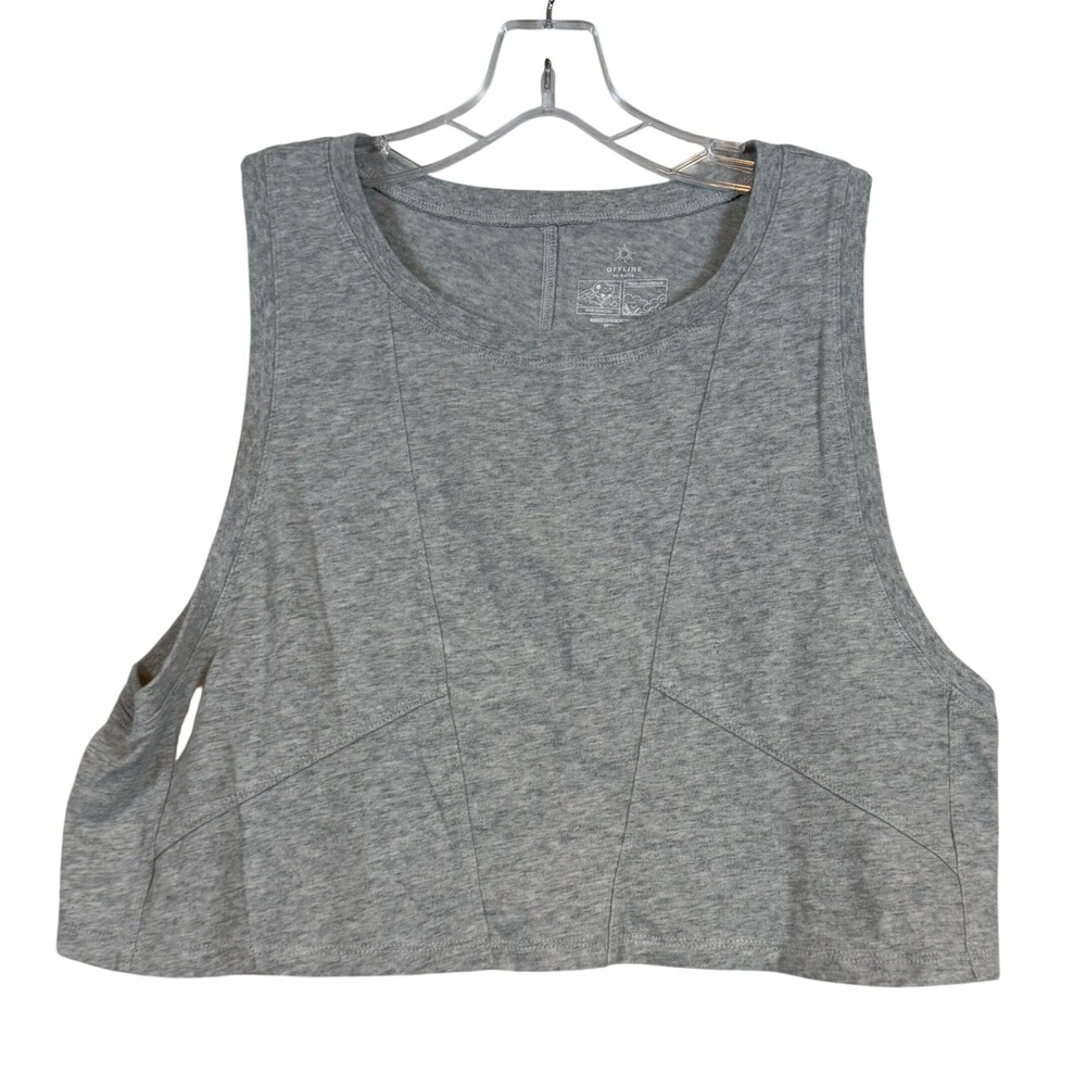 OFFLINE by Aerie Womens Heather Grey Cropped Tank Top Large Crew Neck Activewear